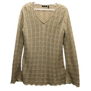 Daisy Fuentes W Size L Tan Long Sleeve Chevron Scalloped Stripe Print Sweater